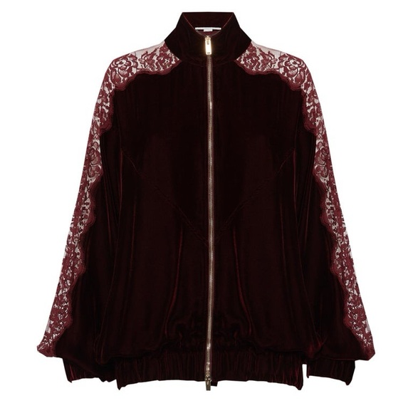 Stella Mccartney Lily Lace Velour Burgundy Bomber Jacket new with rag - Picture 3 of 6